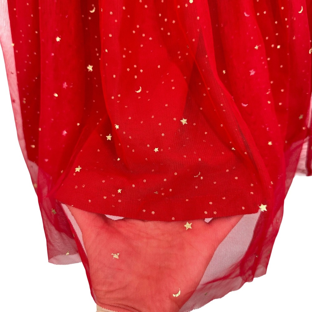 Hanna Andersson Girls Dress Red Gold Sparkle Stars Moons Long Sleeve Size US 6-7 - Picture 7 of 9
